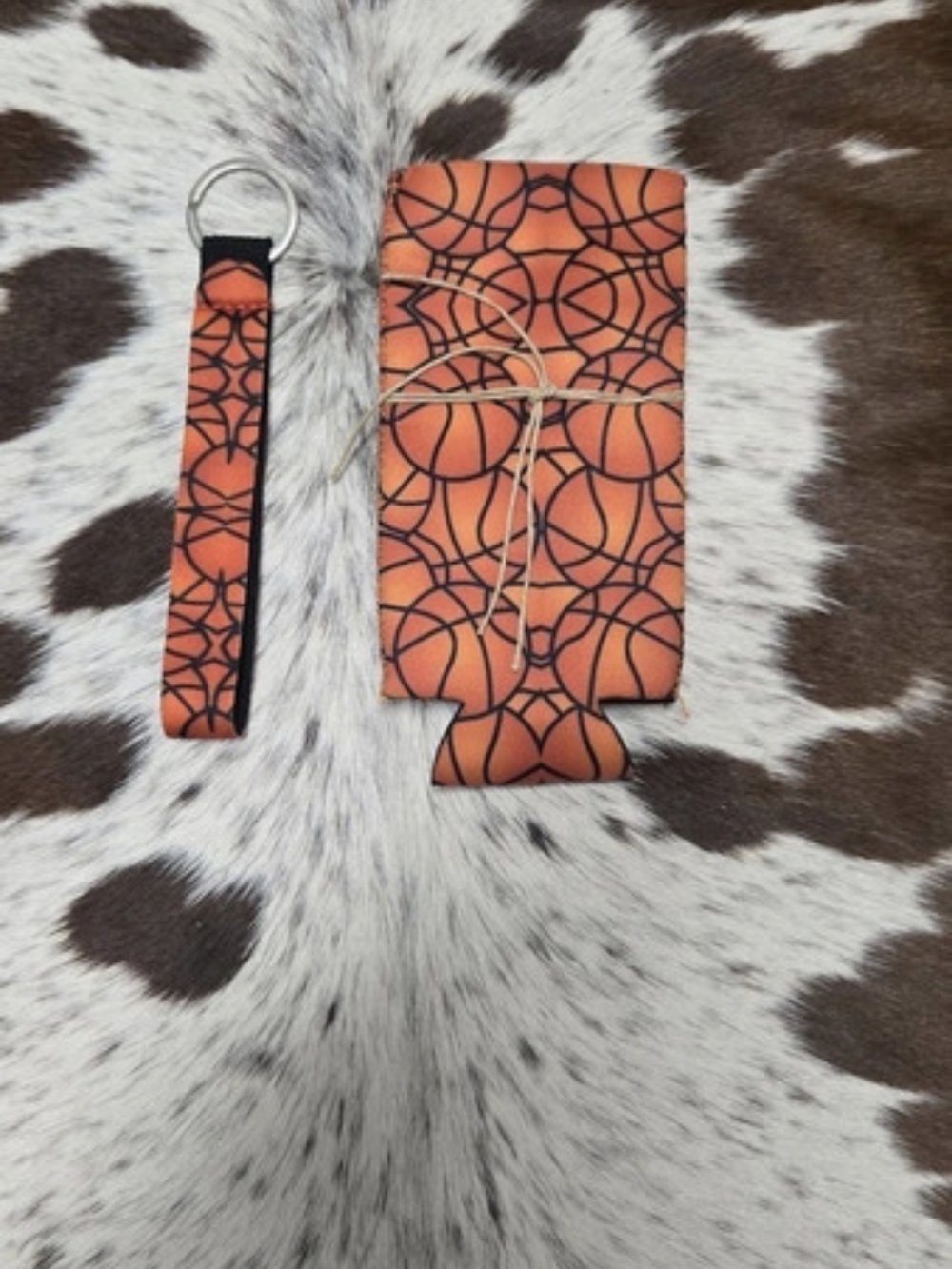Basketball Geometric Key Holder wristlet And Slim Can Coozie